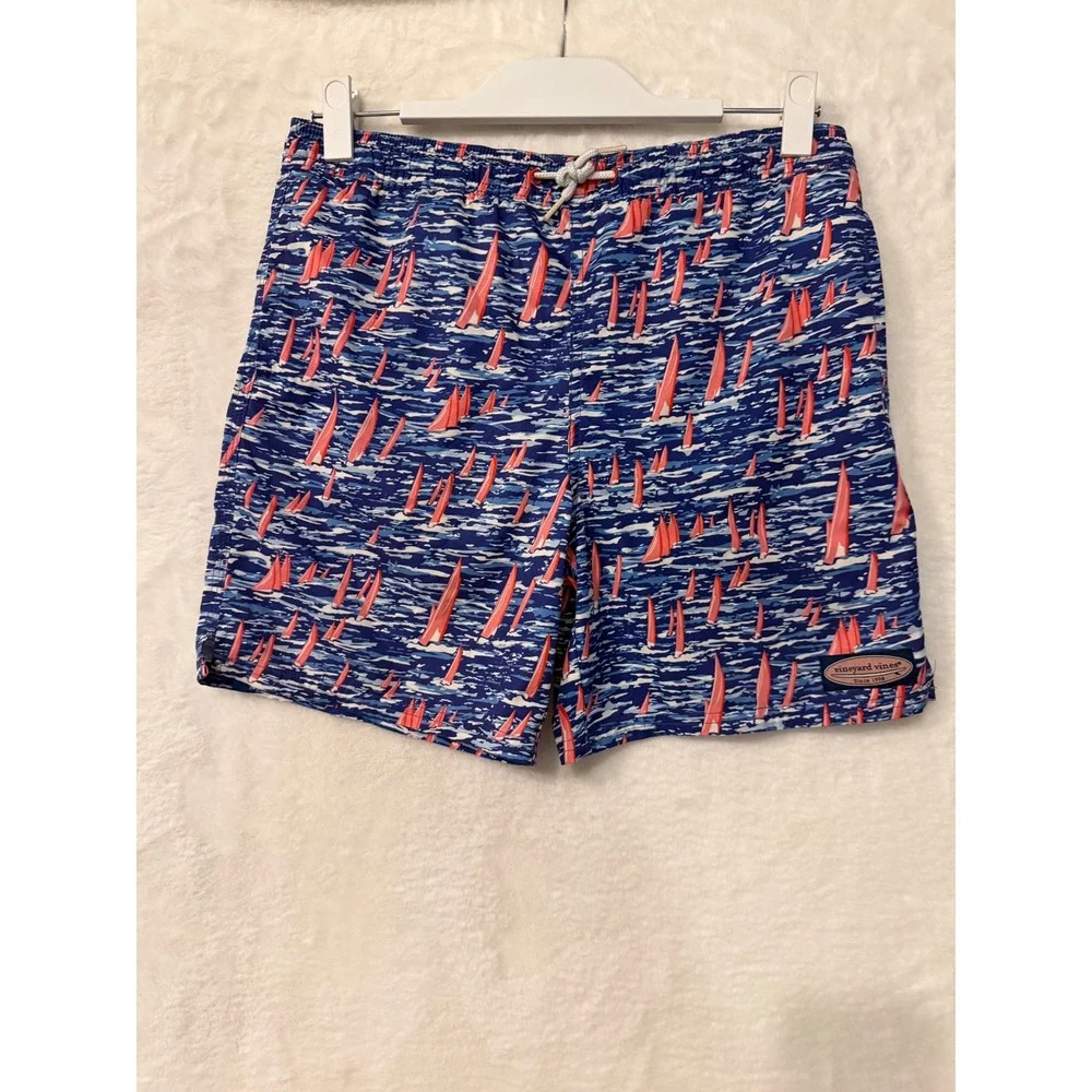 Vineyard Vines Boys Sailboat Print Swim Trunks Size Medium 12/14 6 Inch Inseam
